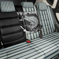 Striped Bass Jumping Graphic Back Car Seat Cover Rod Reel and Airplane on Fish Scale Pattern - Wonder Print Shop