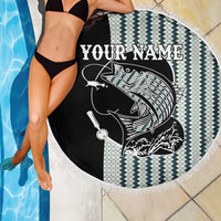 Striped Bass Jumping Graphic Beach Blanket Rod Reel and Airplane on Fish Scale Pattern - Wonder Print Shop