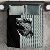 Striped Bass Jumping Graphic Bedding Set Rod Reel and Airplane on Fish Scale Pattern - Wonder Print Shop