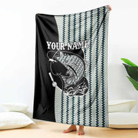 Striped Bass Jumping Graphic Blanket Rod Reel and Airplane on Fish Scale Pattern - Wonder Print Shop