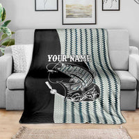 Striped Bass Jumping Graphic Blanket Rod Reel and Airplane on Fish Scale Pattern - Wonder Print Shop
