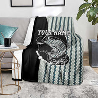Striped Bass Jumping Graphic Blanket Rod Reel and Airplane on Fish Scale Pattern - Wonder Print Shop