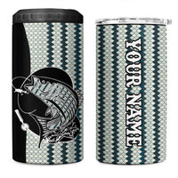 Striped Bass Jumping Graphic 4 in 1 Can Cooler Tumbler Rod Reel and Airplane on Fish Scale Pattern - Wonder Print Shop
