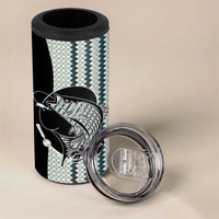 Striped Bass Jumping Graphic 4 in 1 Can Cooler Tumbler Rod Reel and Airplane on Fish Scale Pattern - Wonder Print Shop