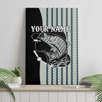 Striped Bass Jumping Graphic Canvas Wall Art Rod Reel and Airplane on Fish Scale Pattern - Wonder Print Shop
