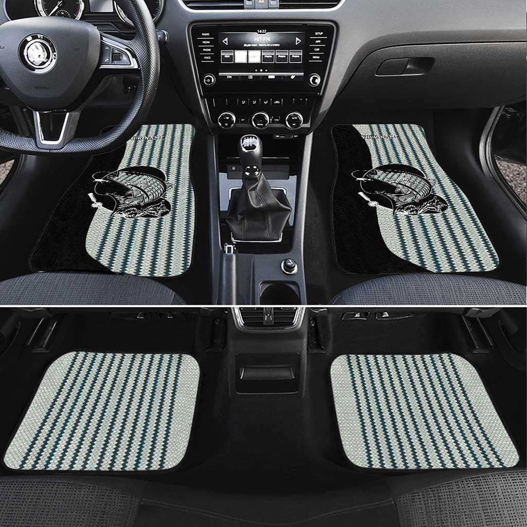 Striped Bass Jumping Graphic Car Mats Rod Reel and Airplane on Fish Scale Pattern - Wonder Print Shop