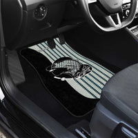 Striped Bass Jumping Graphic Car Mats Rod Reel and Airplane on Fish Scale Pattern - Wonder Print Shop