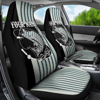 Striped Bass Jumping Graphic Car Seat Cover Rod Reel and Airplane on Fish Scale Pattern - Wonder Print Shop
