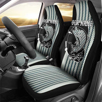 Striped Bass Jumping Graphic Car Seat Cover Rod Reel and Airplane on Fish Scale Pattern - Wonder Print Shop