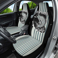 Striped Bass Jumping Graphic Car Seat Cover Rod Reel and Airplane on Fish Scale Pattern - Wonder Print Shop
