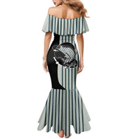 Striped Bass Jumping Graphic Family Matching Mermaid Dress and Hawaiian Shirt Rod Reel and Airplane on Fish Scale Pattern - Wonder Print Shop