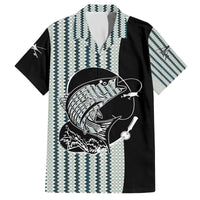 Striped Bass Jumping Graphic Family Matching Off The Shoulder Long Sleeve Dress and Hawaiian Shirt Rod Reel and Airplane on Fish Scale Pattern - Wonder Print Shop