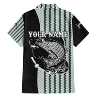 Striped Bass Jumping Graphic Family Matching Off Shoulder Maxi Dress and Hawaiian Shirt Rod Reel and Airplane on Fish Scale Pattern - Wonder Print Shop