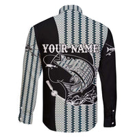 Striped Bass Jumping Graphic Family Matching Off Shoulder Maxi Dress and Hawaiian Shirt Rod Reel and Airplane on Fish Scale Pattern - Wonder Print Shop