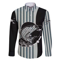 Striped Bass Jumping Graphic Family Matching Puletasi and Hawaiian Shirt Rod Reel and Airplane on Fish Scale Pattern - Wonder Print Shop