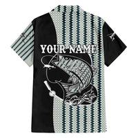 Striped Bass Jumping Graphic Family Matching Short Sleeve Bodycon Dress and Hawaiian Shirt Rod Reel and Airplane on Fish Scale Pattern - Wonder Print Shop