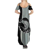 Striped Bass Jumping Graphic Family Matching Summer Maxi Dress and Hawaiian Shirt Rod Reel and Airplane on Fish Scale Pattern - Wonder Print Shop