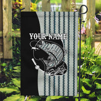 Striped Bass Jumping Graphic Garden Flag Rod Reel and Airplane on Fish Scale Pattern - Wonder Print Shop