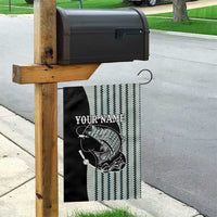 Striped Bass Jumping Graphic Garden Flag Rod Reel and Airplane on Fish Scale Pattern - Wonder Print Shop