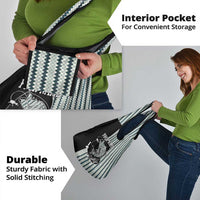 Striped Bass Jumping Graphic Grocery Bag Rod Reel and Airplane on Fish Scale Pattern - Wonder Print Shop