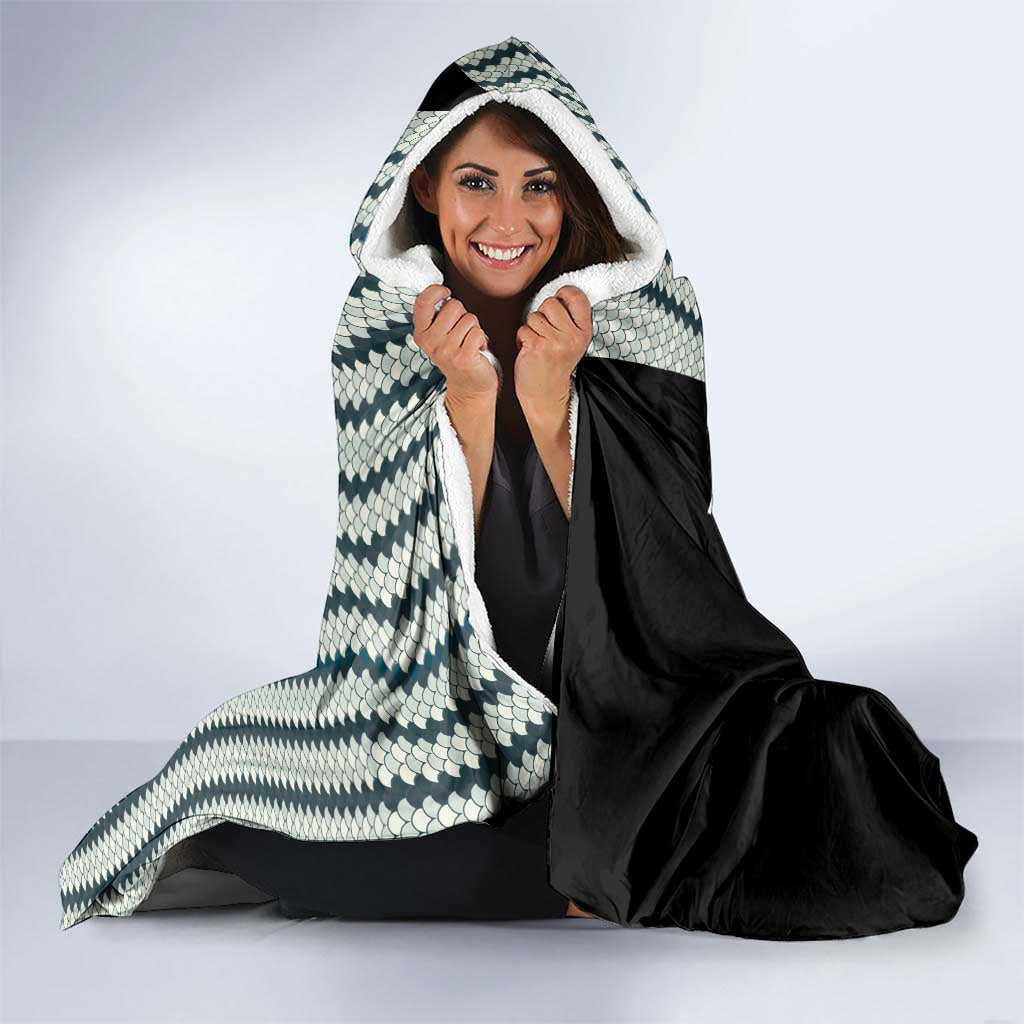 Striped Bass Jumping Graphic Hooded Blanket Rod Reel and Airplane on Fish Scale Pattern - Wonder Print Shop