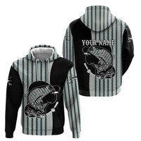 Striped Bass Jumping Graphic Hoodie Rod Reel and Airplane on Fish Scale Pattern - Wonder Print Shop