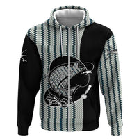 Striped Bass Jumping Graphic Hoodie Rod Reel and Airplane on Fish Scale Pattern - Wonder Print Shop