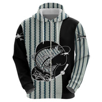 Striped Bass Jumping Graphic Hoodie Rod Reel and Airplane on Fish Scale Pattern - Wonder Print Shop