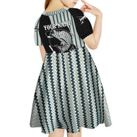Striped Bass Jumping Graphic Kid Short Sleeve Dress Rod Reel and Airplane on Fish Scale Pattern - Wonder Print Shop
