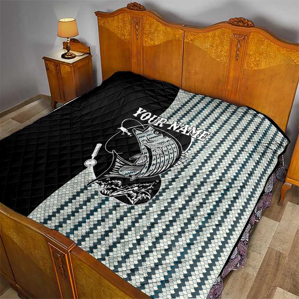Striped Bass Jumping Graphic Quilt Rod Reel and Airplane on Fish Scale Pattern - Wonder Print Shop