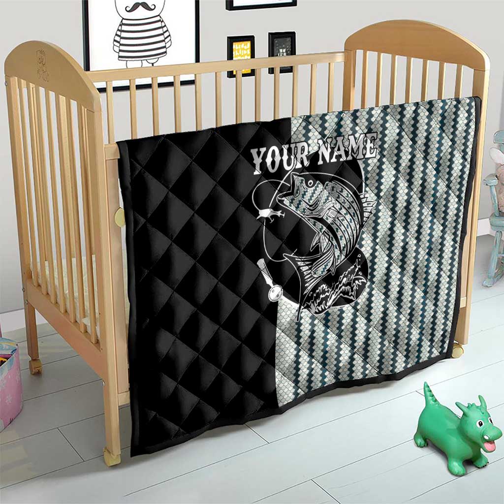 Striped Bass Jumping Graphic Quilt Rod Reel and Airplane on Fish Scale Pattern - Wonder Print Shop