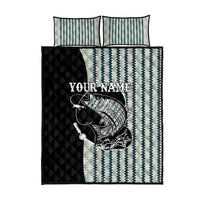 Striped Bass Jumping Graphic Quilt Bed Set Rod Reel and Airplane on Fish Scale Pattern - Wonder Print Shop