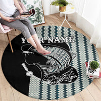 Striped Bass Jumping Graphic Round Carpet Rod Reel and Airplane on Fish Scale Pattern - Wonder Print Shop