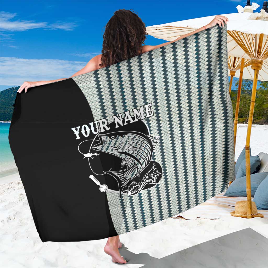 Striped Bass Jumping Graphic Sarong Rod Reel and Airplane on Fish Scale Pattern - Wonder Print Shop
