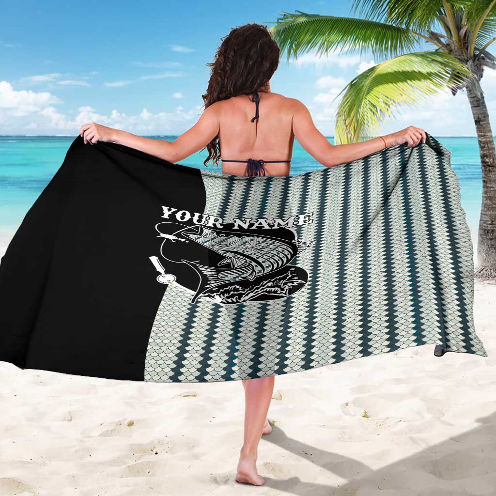 Striped Bass Jumping Graphic Sarong Rod Reel and Airplane on Fish Scale Pattern - Wonder Print Shop