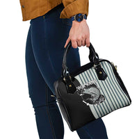 Striped Bass Jumping Graphic Shoulder Handbag Rod Reel and Airplane on Fish Scale Pattern - Wonder Print Shop