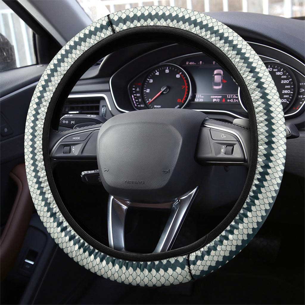Striped Bass Jumping Graphic Steering Wheel Cover Rod Reel and Airplane on Fish Scale Pattern - Wonder Print Shop