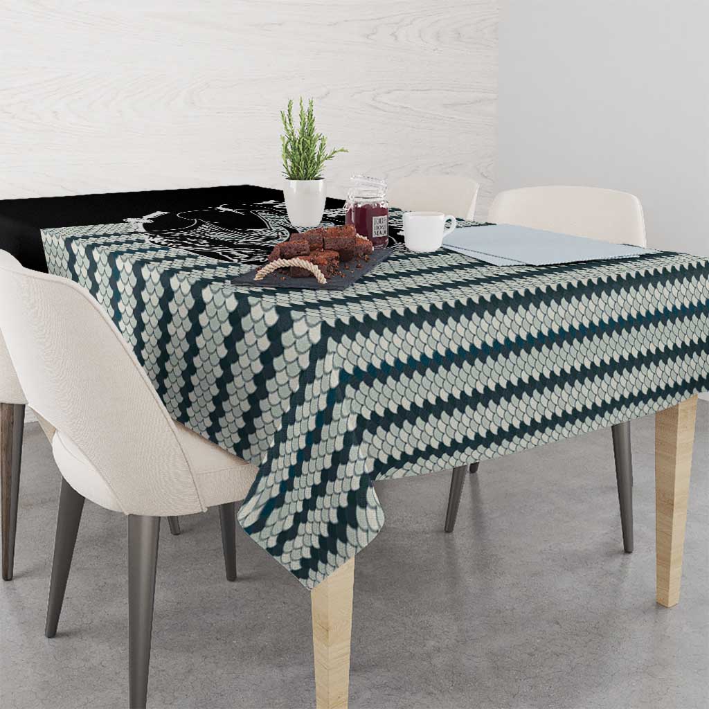 Striped Bass Jumping Graphic Tablecloth Rod Reel and Airplane on Fish Scale Pattern - Wonder Print Shop