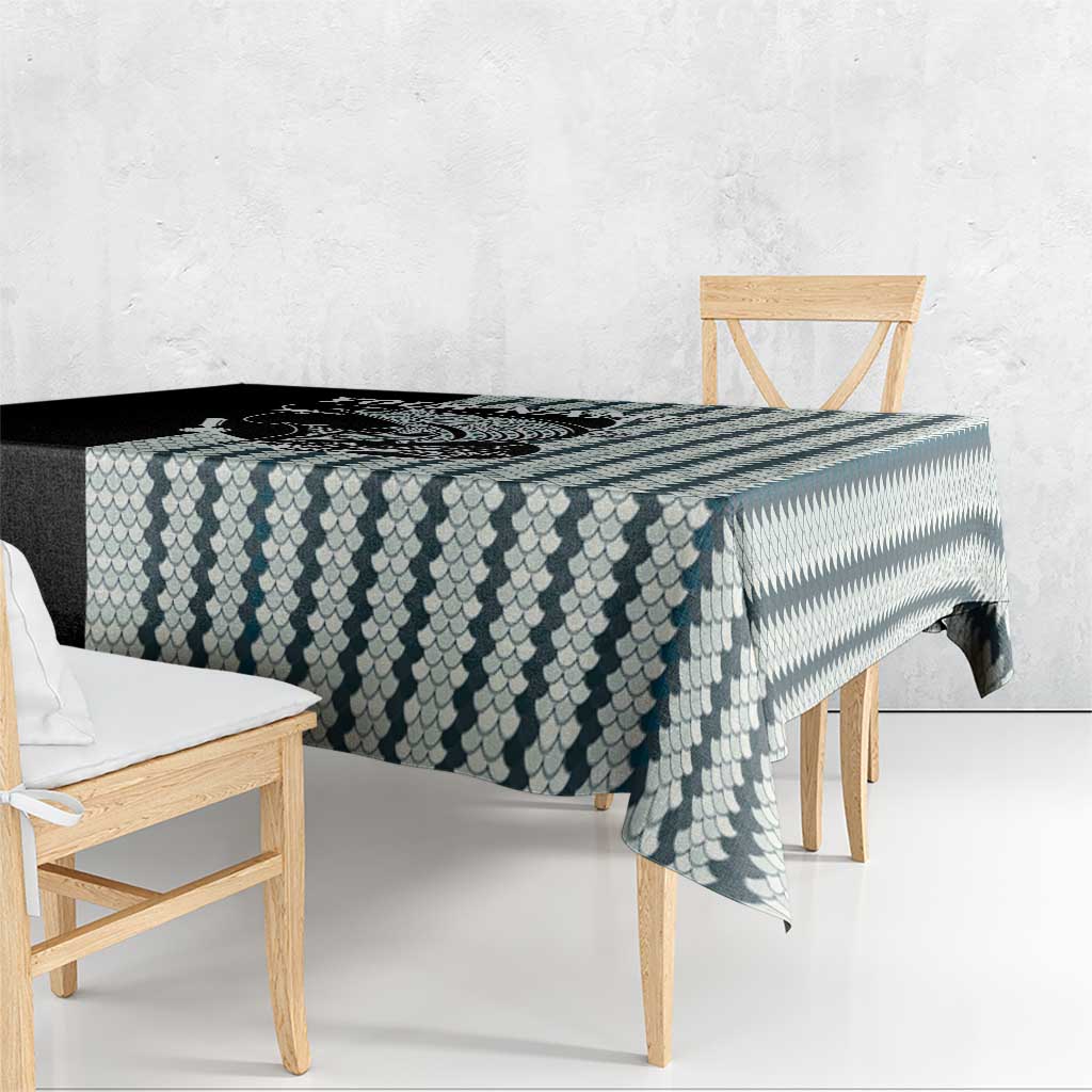 Striped Bass Jumping Graphic Tablecloth Rod Reel and Airplane on Fish Scale Pattern - Wonder Print Shop