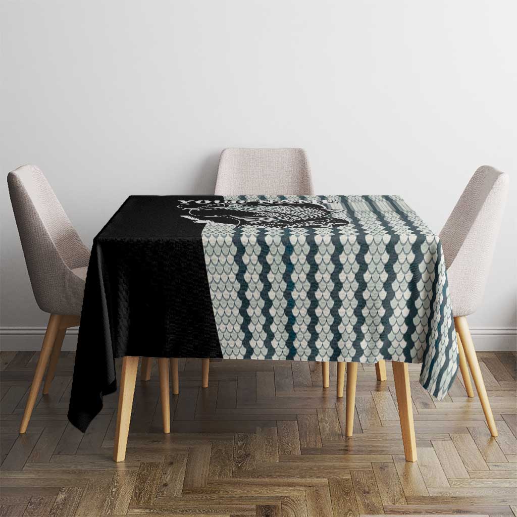 Striped Bass Jumping Graphic Tablecloth Rod Reel and Airplane on Fish Scale Pattern - Wonder Print Shop