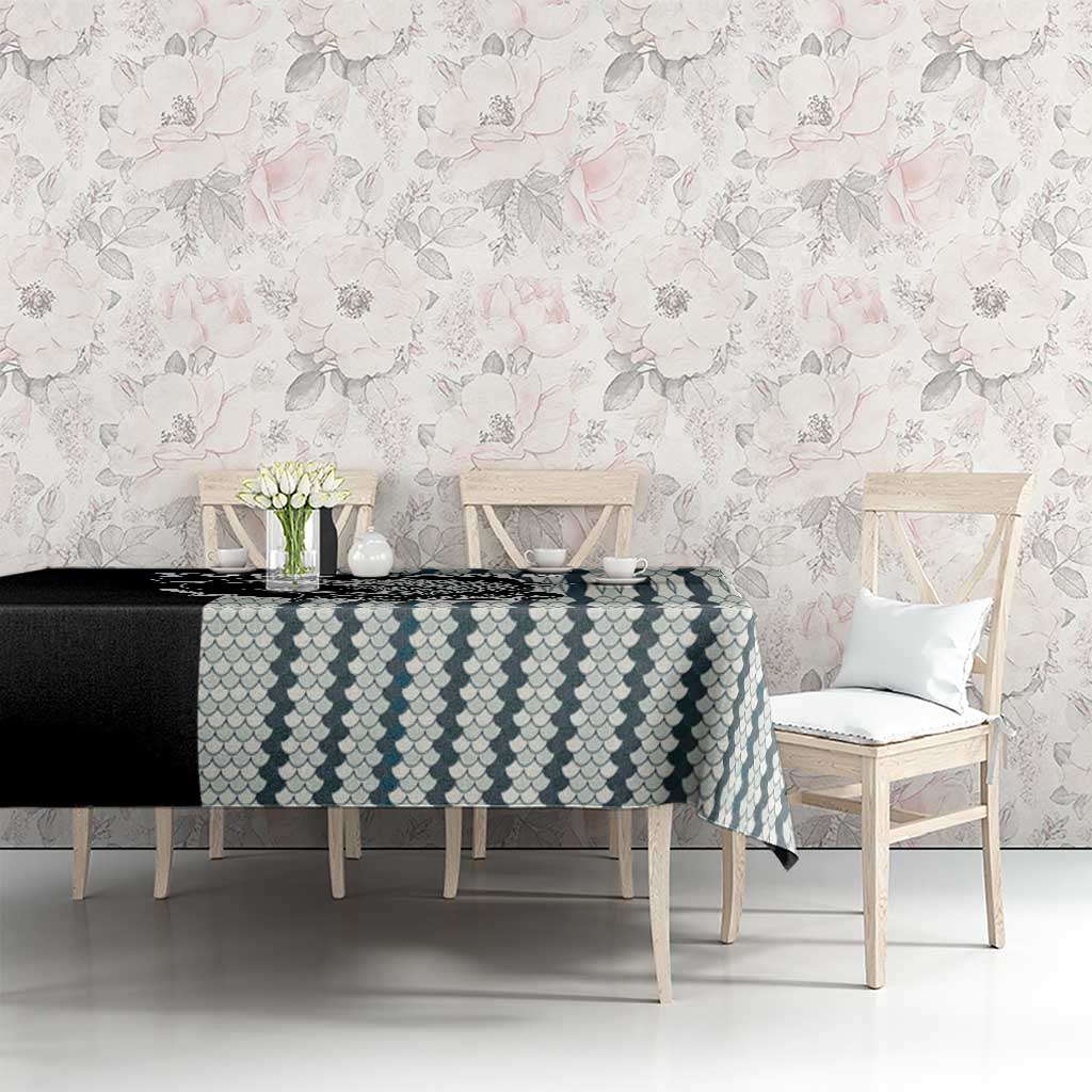 Striped Bass Jumping Graphic Tablecloth Rod Reel and Airplane on Fish Scale Pattern - Wonder Print Shop