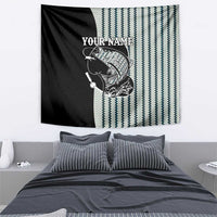 Striped Bass Jumping Graphic Tapestry Rod Reel and Airplane on Fish Scale Pattern - Wonder Print Shop