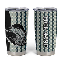 Striped Bass Jumping Graphic Tumbler Cup Rod Reel and Airplane on Fish Scale Pattern - Wonder Print Shop