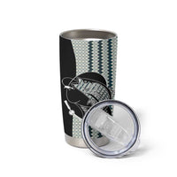 Striped Bass Jumping Graphic Tumbler Cup Rod Reel and Airplane on Fish Scale Pattern - Wonder Print Shop