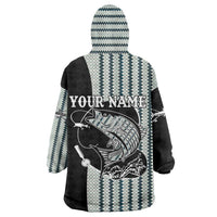 Striped Bass Jumping Graphic Wearable Blanket Hoodie Rod Reel and Airplane on Fish Scale Pattern - Wonder Print Shop