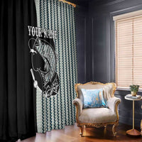 Striped Bass Jumping Graphic Window Curtain Rod Reel and Airplane on Fish Scale Pattern - Wonder Print Shop