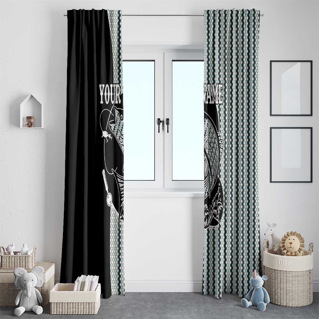 Striped Bass Jumping Graphic Window Curtain Rod Reel and Airplane on Fish Scale Pattern - Wonder Print Shop