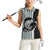 Striped Bass Jumping Graphic Women Sleeveless Polo Shirt Rod Reel and Airplane on Fish Scale Pattern - Wonder Print Shop
