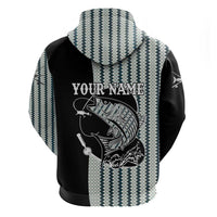 Striped Bass Jumping Graphic Zip Hoodie Rod Reel and Airplane on Fish Scale Pattern - Wonder Print Shop