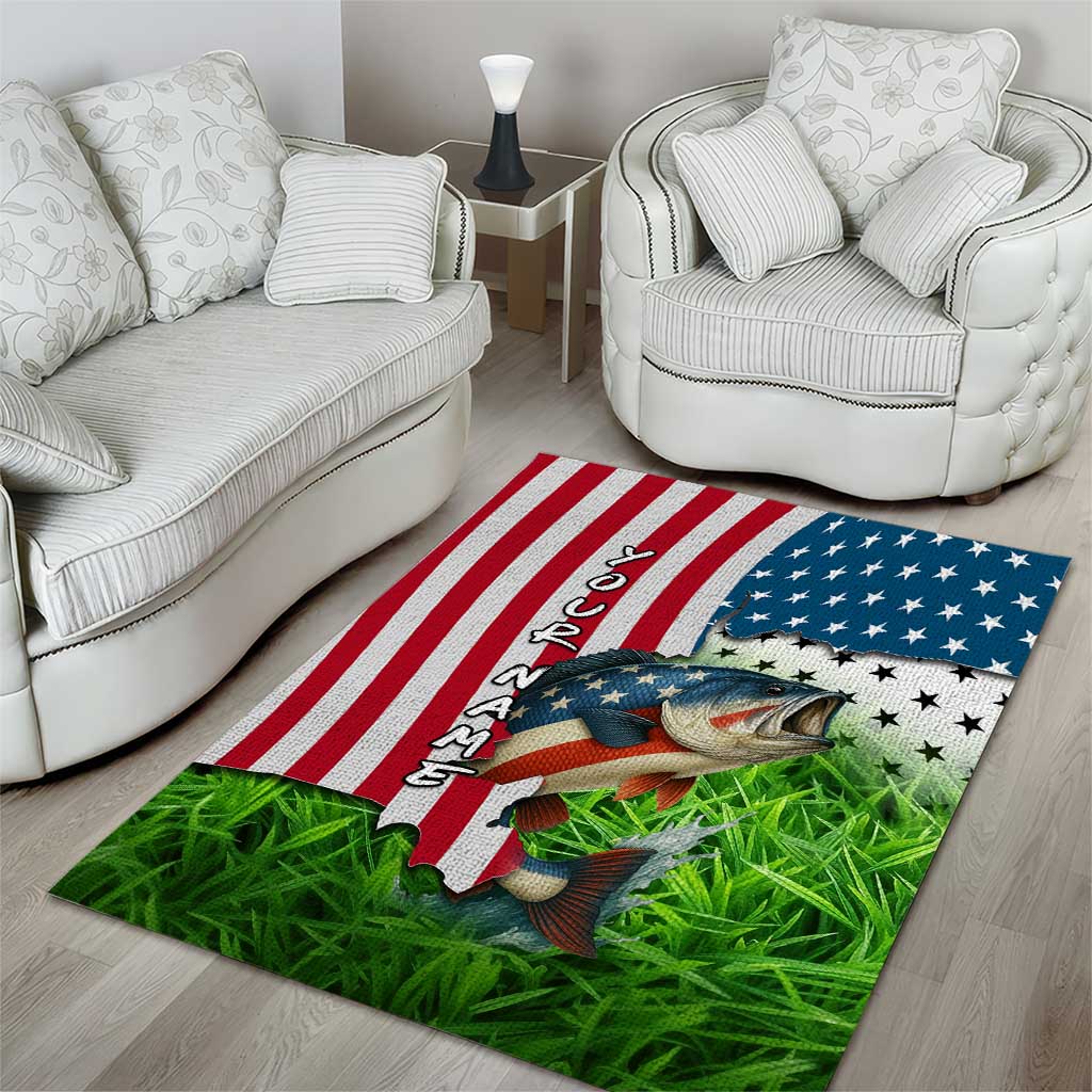 American Flag Bass Fishing Design Area Rug with Largemouth Bass and Green Grass Background - Wonder Print Shop